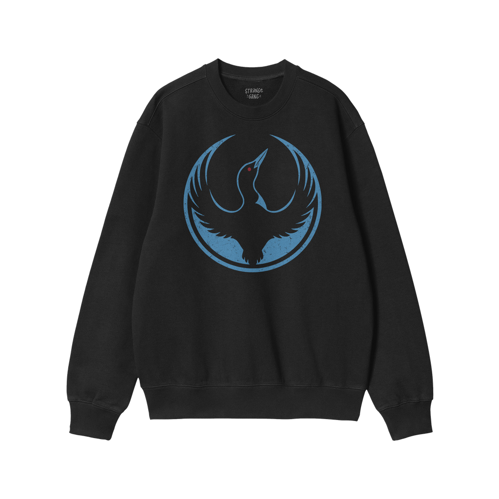Minnesota Rebel Alliance Hoodie & Sweatshirt featuring a bold, sky-blue stylized bird graphic with outstretched wings on a bl