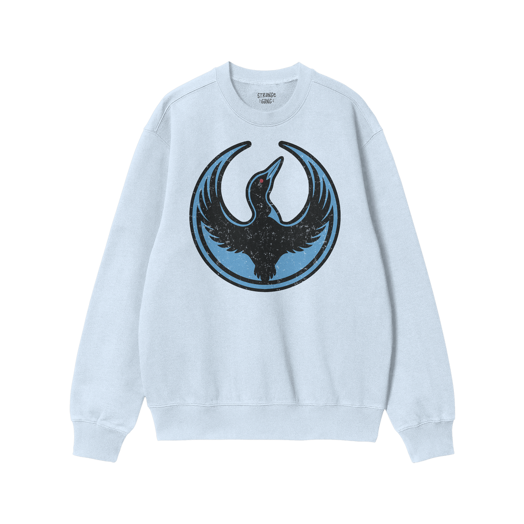 Minnesota Rebel Alliance Hoodie & Sweatshirt in light blue, featuring a distressed black bird graphic with a red eye. Perfect