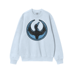 Minnesota Rebel Alliance Hoodie & Sweatshirt in light blue, featuring a distressed black bird graphic with a red eye. Perfect