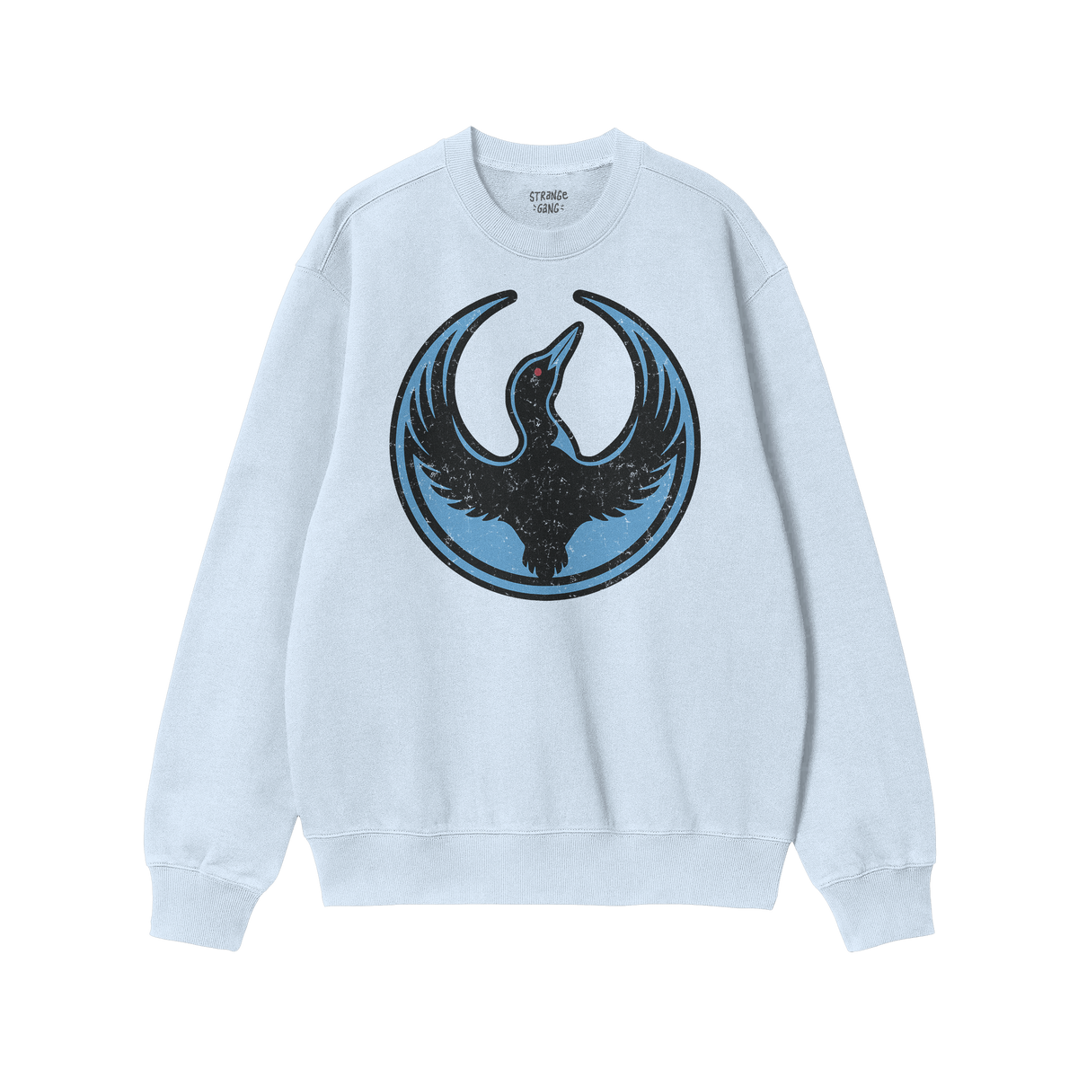 Minnesota Rebel Alliance Hoodie & Sweatshirt in light blue, featuring a distressed black bird graphic with a red eye. Perfect