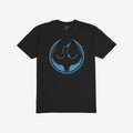 Minnesota Rebel Alliance T-shirt featuring a stylized blue loon graphic with raised wings, enclosed by a thin blue ring. The crew-neck design symbolizes non-neutrality, fitting for everyday wear or protest.
