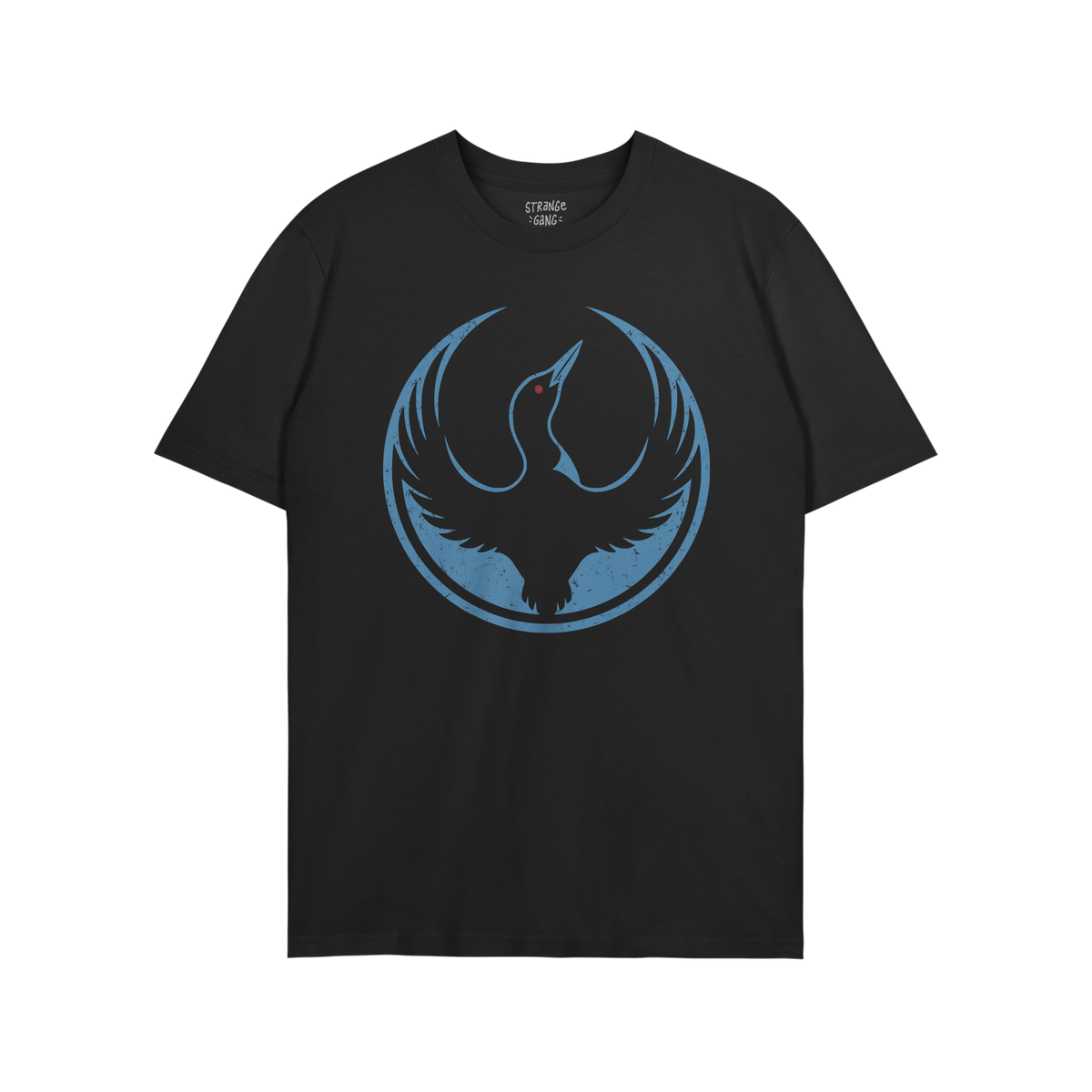 Minnesota Rebel Alliance T-shirt featuring a stylized blue loon graphic with raised wings, enclosed by a thin blue ring. The 