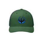 Dark-green Minnesota Rebel Alliance Hat with a trucker style, featuring an embroidered phoenix-like bird logo, symbolizing pr