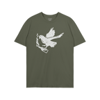Molotov Messenger Shirt featuring a hand-drawn dove clutching a flaming bottle, symbolizing defiant peace. Ideal for activist