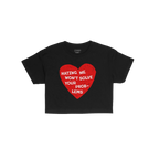 The No Hate Women's Baby Tee features a distressed red heart with bold white text, making a strong statement against hate and