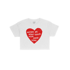 No Hate Women's Baby Tee featuring a bold red heart with the message Hating Me Won't Solve Your Problems, embodies defiance a