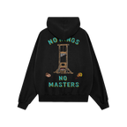 The No Kings No Masters Shirt features a bold guillotine graphic with severed heads, encapsulating anti-authoritarian defianc