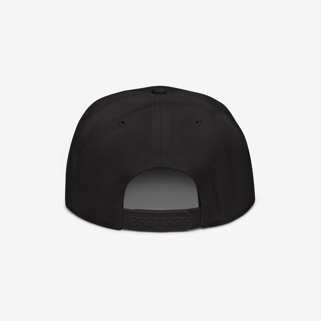 No Kings No Masters Hat features a rear view highlighting its adjustable snap-back closure and six-panel construction, embodying rebellious style and defiance.