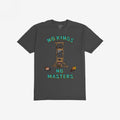 No Kings No Masters Shirt featuring a cartoon guillotine with severed heads, bold lettering, and a subversive message, embodying anti-authoritarian defiance and rebellion.