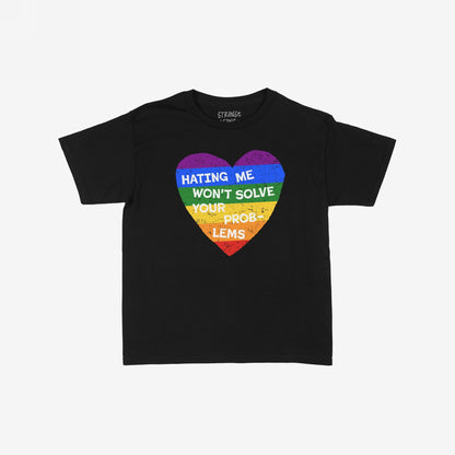 No LGBTQ Hate Women's Baby Tee features a distressed heart in rainbow stripes with bold text, embodying trans pride and resistance against bigotry. A statement piece supporting LGBTQ+ equality and self-love.