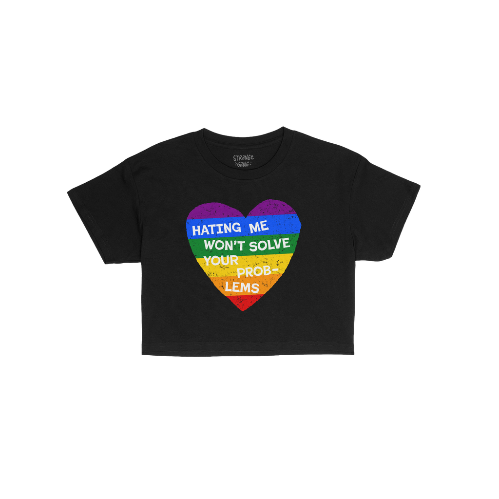 No LGBTQ Hate Women's Baby Tee features a distressed heart in rainbow stripes with bold text, embodying trans pride and resis