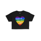 No LGBTQ Hate Women's Baby Tee features a distressed heart in rainbow stripes with bold text, embodying trans pride and resis