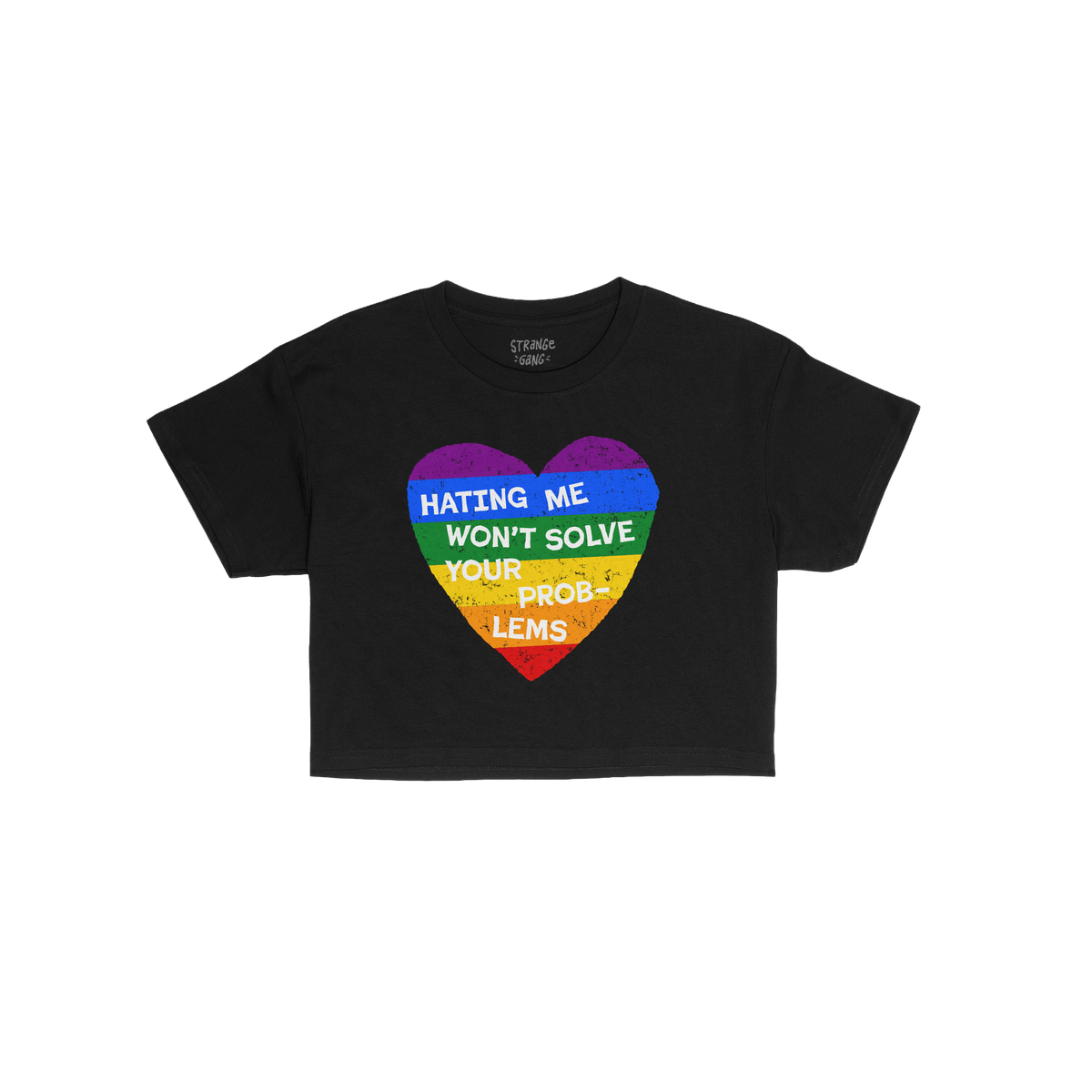 No LGBTQ Hate Women's Baby Tee features a distressed heart in rainbow stripes with bold text, embodying trans pride and resis