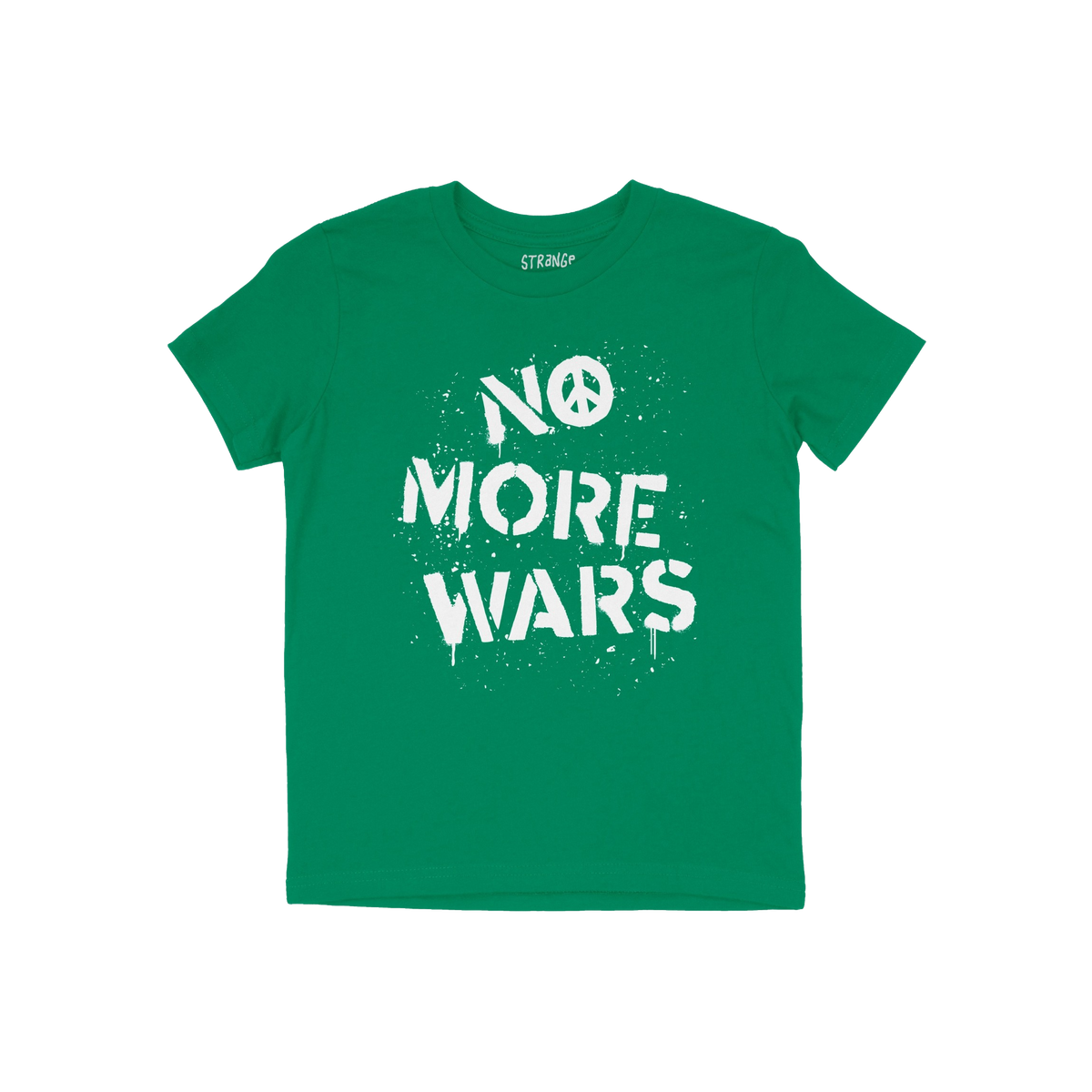 No More Wars Shirt with a white, spray-stencil-style slogan featuring a peace symbol and the message “NO MORE WARS”, conv