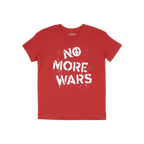 No More Wars Shirt featuring a bold, white stencil-style slogan with a peace-symbol O, and a splattered effect, advocating fo