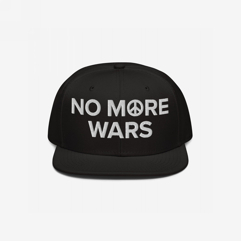 The No More Wars Hat features bold white embroidery with a peace-sign symbol, advocating against war. Ideal for protests or daily wear, it embodies a powerful message of peace and resistance.