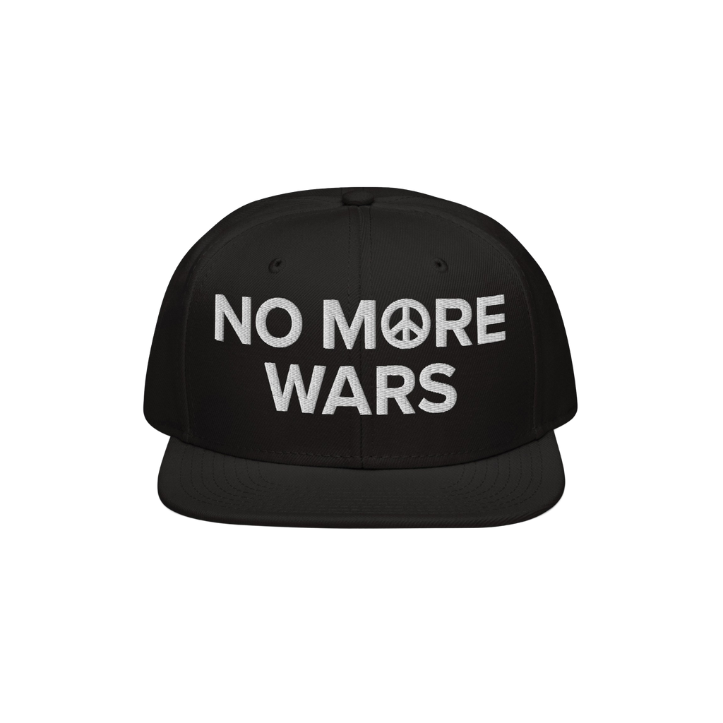 The No More Wars Hat features bold white embroidery with a peace-sign symbol, advocating against war. Ideal for protests or d