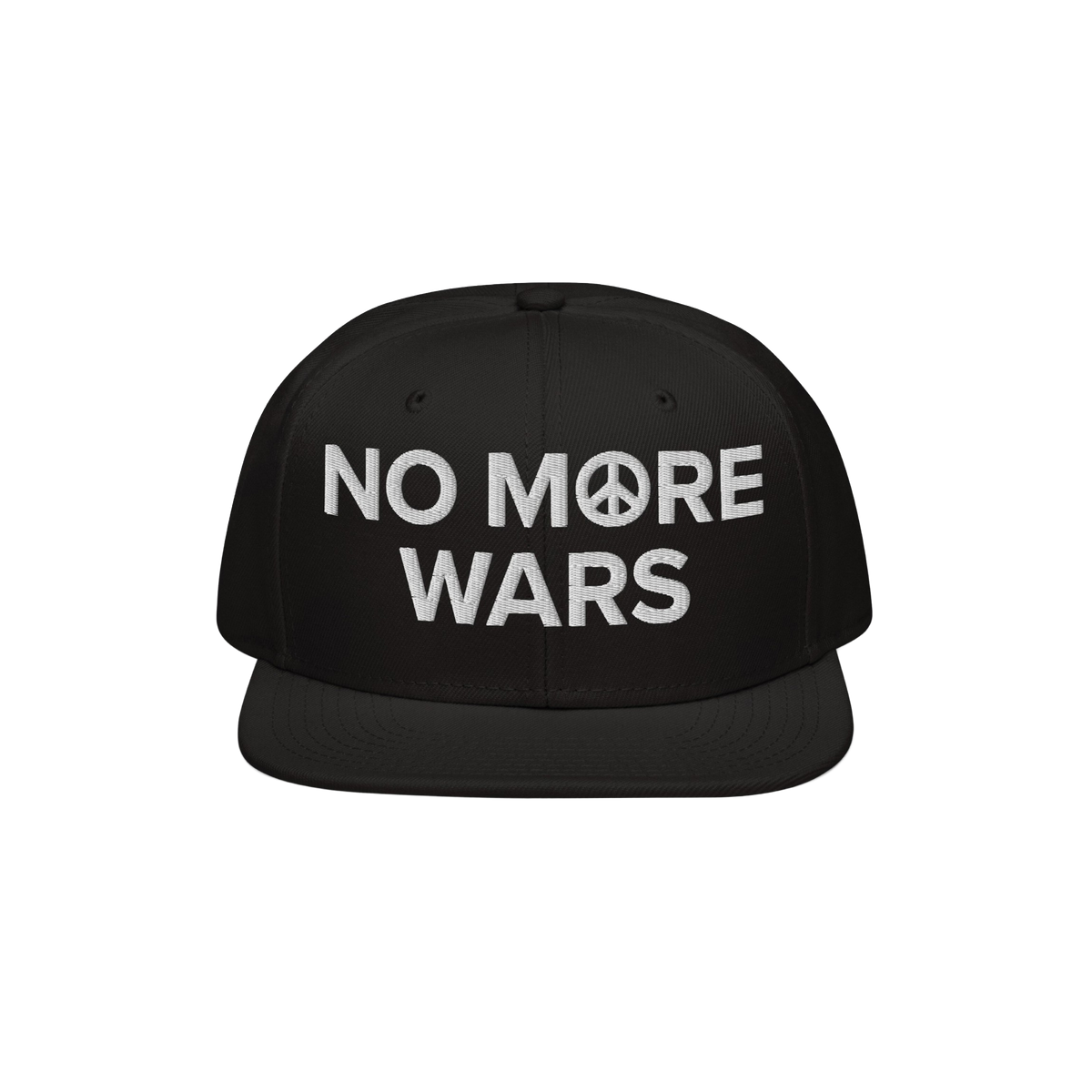 The No More Wars Hat features bold white embroidery with a peace-sign symbol, advocating against war. Ideal for protests or d