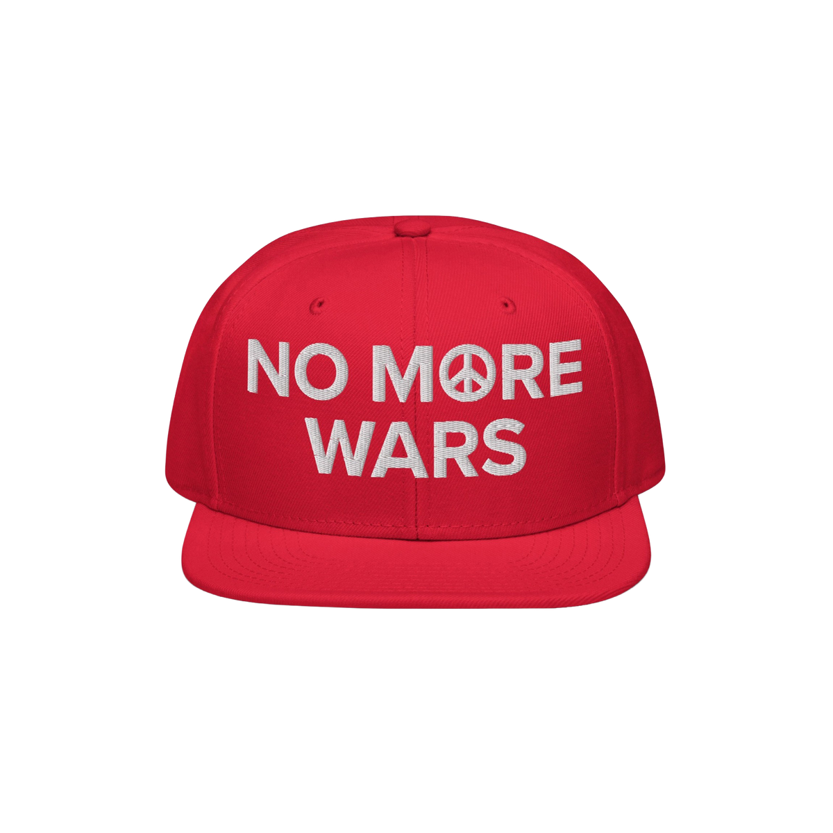 No More Wars Hat featuring bold white embroidery with peace symbolism, promoting anti-war sentiment. Ideal for protests or da