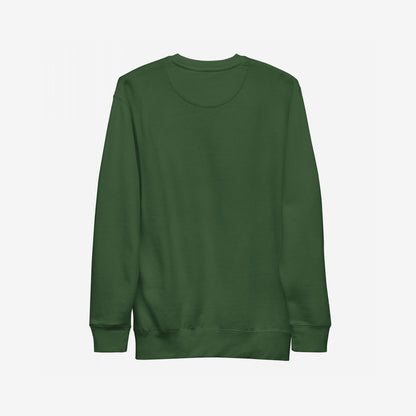 No More Wars Sweatshirt: A forest-green crewneck with bold stencil-style No More Wars lettering, featuring a peace symbol. Designed for those advocating for peace and speaking out against global violence.