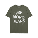 No More Wars Shirt featuring a bold, white paint-splatter graphic with NO MORE WARS and a peace symbol, embodying a powerful 