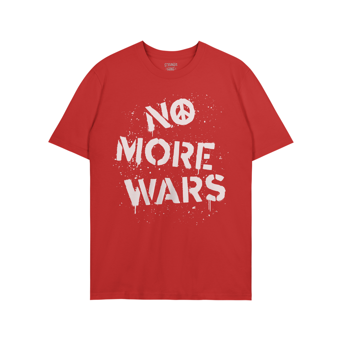No More Wars Shirt with white spray-paint-style slogan and peace symbol, graffiti-inspired. A wearable demand for peace and a