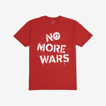 No More Wars T-shirt features a bold, white stencil graphic with a peace-symbol O, embodying a striking, protest-ready design that advocates for global peace and an end to violence.