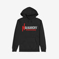 The No Oligarchy Shirt, a black hoodie, features a bold NOLIGARCHY design with a graffiti-style red N and white OLIGARCHY, symbolizing rebellion against elitism with its striking front print.
