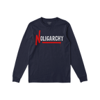 No Oligarchy Shirt with “NOLIGARCHY” in bold white letters and a red graffiti-style “N” and underline. A statement pi