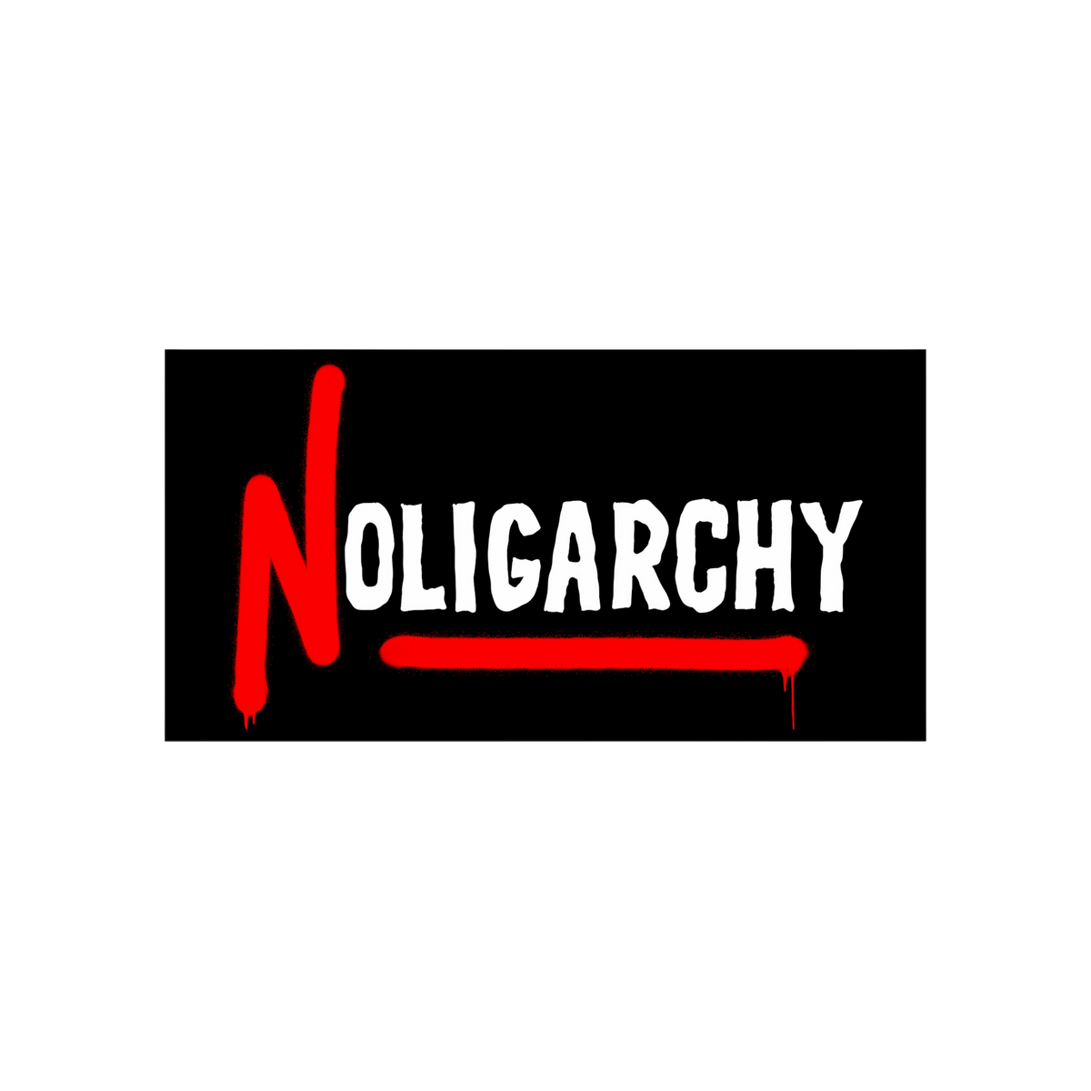 No Oligarchy Sticker & Magnet against U.S. Capitol steps, featuring bold lettering with red accents and a starburst badge ind