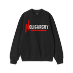 No Oligarchy Shirt features “NOLIGARCHY” with a graffiti-style red N and white letters, embodying a rebellious spirit aga