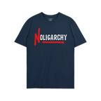 No Oligarchy Shirt featuring NOLIGARCHY in bold letters with a striking dripping red N and underline, symbolizing defiance ag