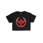 St. Louis Rebel Alliance Women's Baby Tee features a distressed red phoenix graphic, symbolizing protest and equality, on a p