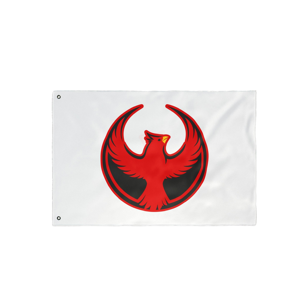 Northern Cardinal Rebel Alliance Flag featuring a stylized red phoenix in a circular emblem, designed for protest against ICE