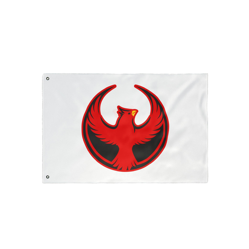 Northern Cardinal Rebel Alliance Flag featuring a stylized red phoenix in a circular emblem, designed for protest against ICE