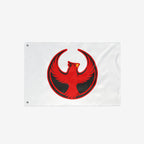 St. Louis Rebel Alliance Flag featuring a bold red-and-black phoenix in a circular design, with two metal grommets for hanging. Ideal for expressing anti-fascist and pro-equality sentiments.