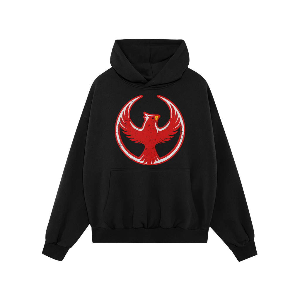 St. Louis Rebel Alliance Hoodie & Sweatshirt features a black pullover with a bold red phoenix emblem, symbolizing anti-fasci
