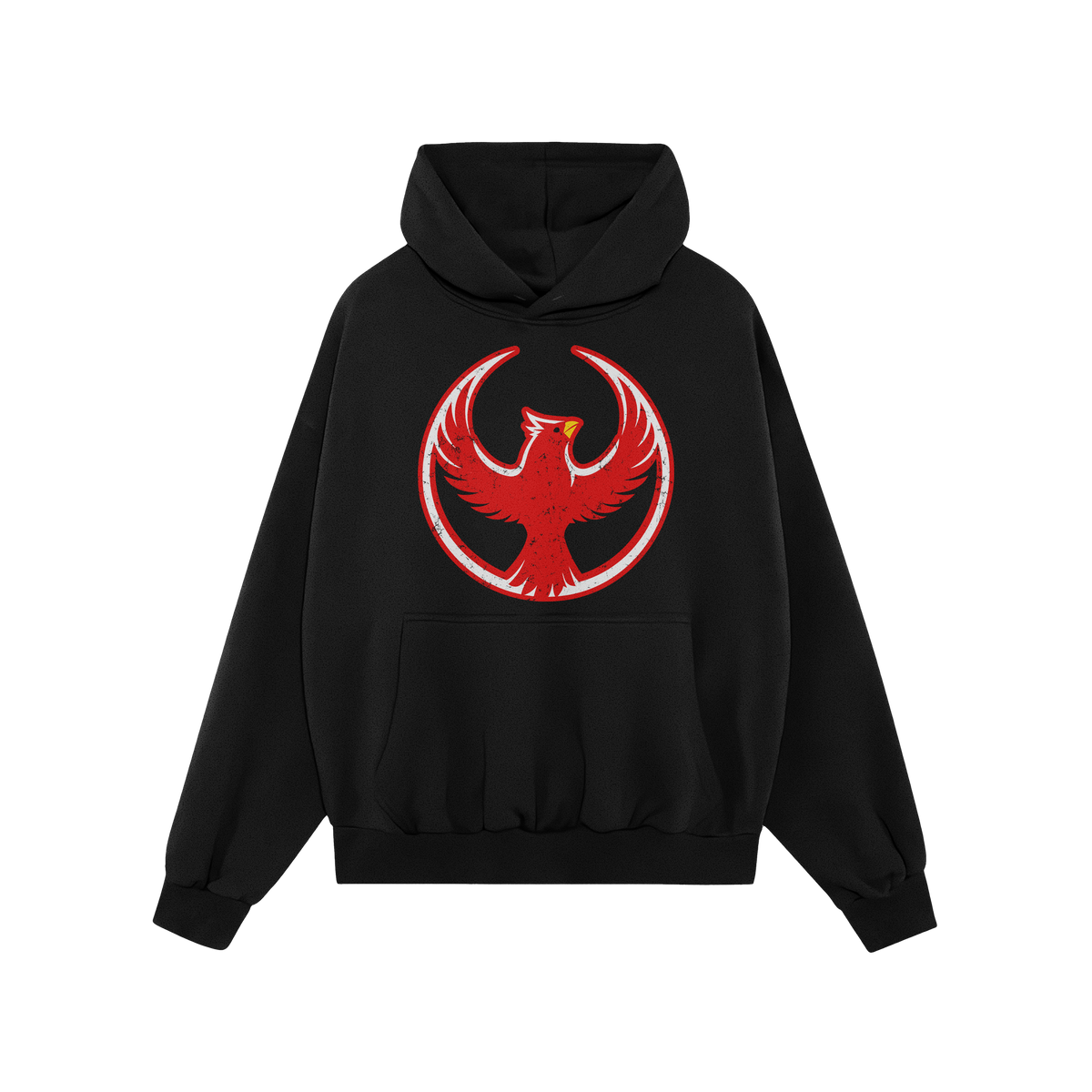 St. Louis Rebel Alliance Hoodie & Sweatshirt features a black pullover with a bold red phoenix emblem, symbolizing anti-fasci