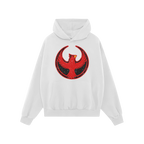 Northern Cardinal Rebel Alliance Hoodie showcases a distressed red phoenix-like cardinal on a white pullover, embodying the f