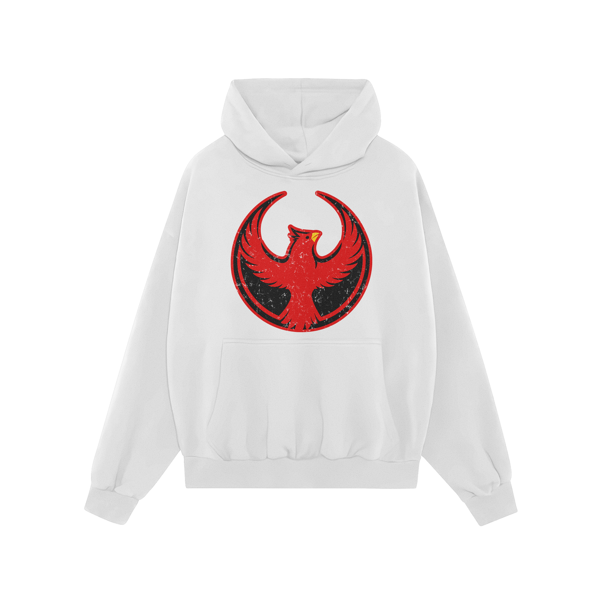 St. Louis Rebel Alliance Hoodie features a white pullover design with a red phoenix emblem on the chest, symbolizing resistan