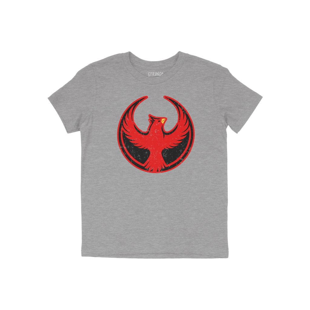 Northern Cardinal Rebel Alliance T-shirt features a bold red phoenix-like bird in a circular emblem, symbolizing resistance a