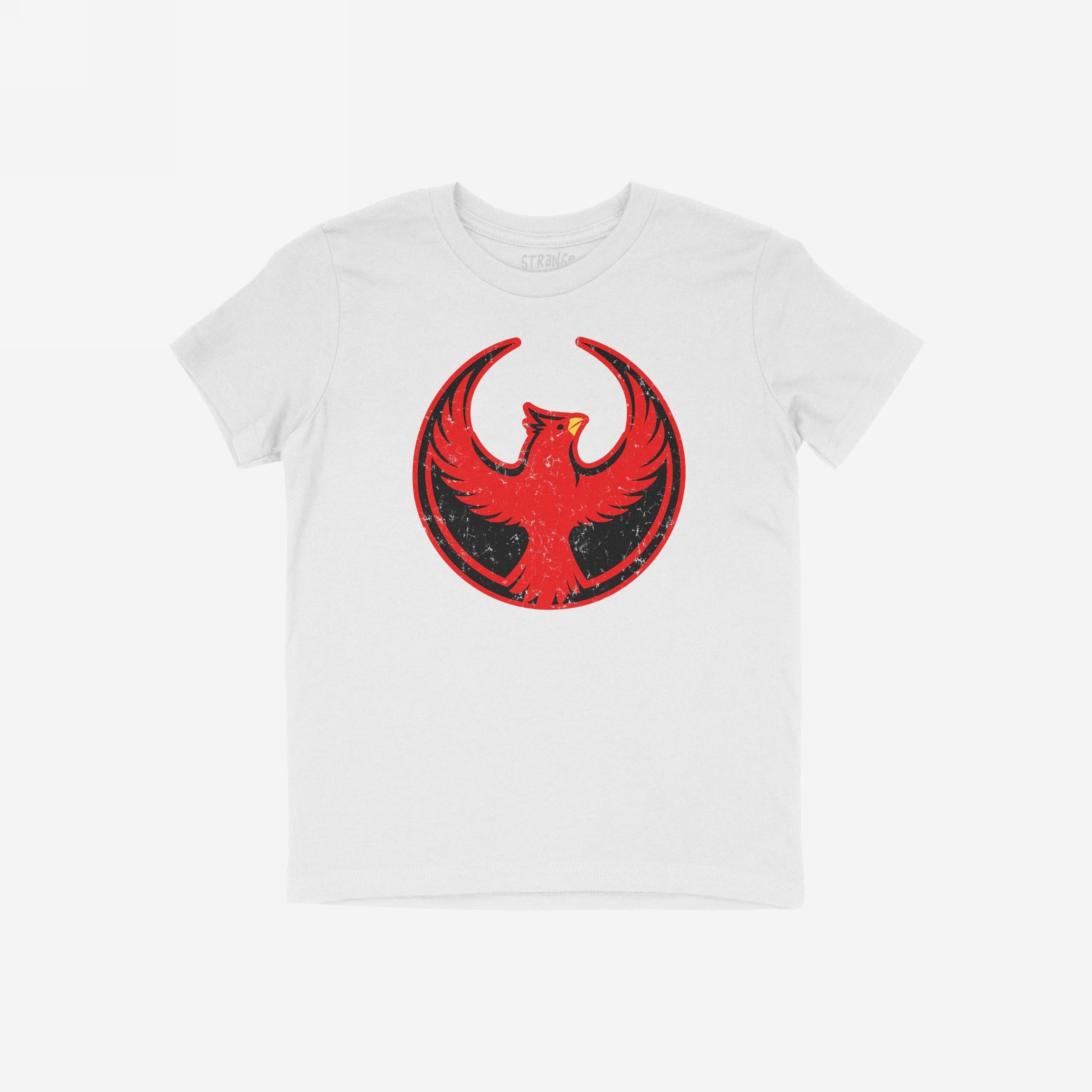 Northern Cardinal Rebel Alliance T-shirt featuring a distressed red bird graphic with raised wings inside a rebel circle, symbolizing resistance and community defense, ideal for protest days and everyday activism.