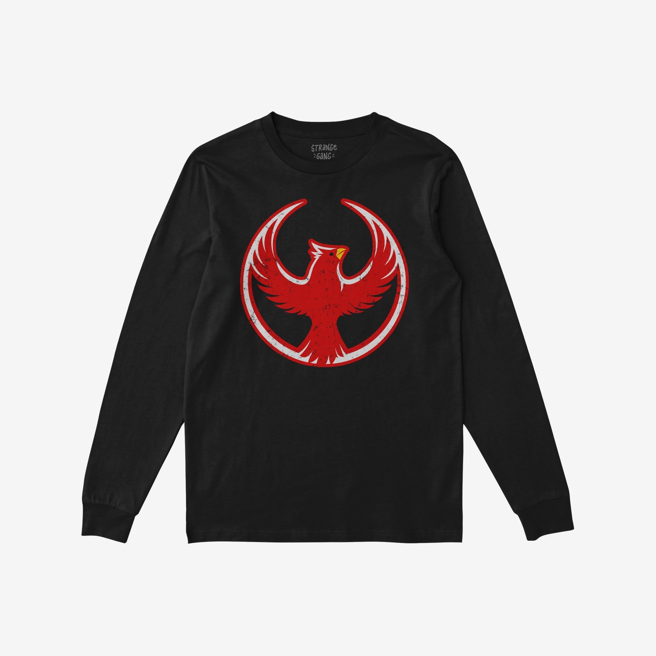St. Louis Rebel Alliance T-shirt featuring a red cardinal graphic, symbolizing resistance and equality, on a black long-sleeve. Ideal for activists and supporters of immigrant rights and equality.
