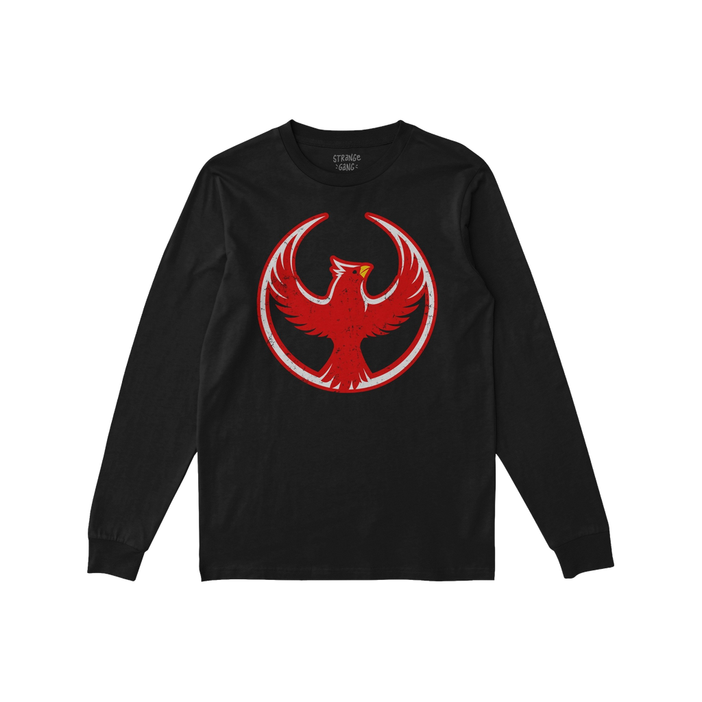 St. Louis Rebel Alliance T-shirt featuring a red cardinal graphic, symbolizing resistance and equality, on a black long-sleev