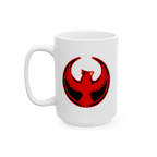 Northern Cardinal Rebel Alliance Mug featuring a red phoenix emblem, symbolizing anti-fascist unity. Ideal for those who valu