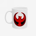 Northern Cardinal Rebel Alliance Mug features a bold red phoenix-like cardinal emblem with wings raised inside a circle, symbolizing resistance and community, ideal for those advocating against fascism and supporting equality.