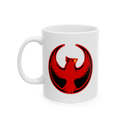 Northern Cardinal Rebel Alliance Mug features a bold red phoenix-like cardinal emblem with wings raised inside a circle, symb