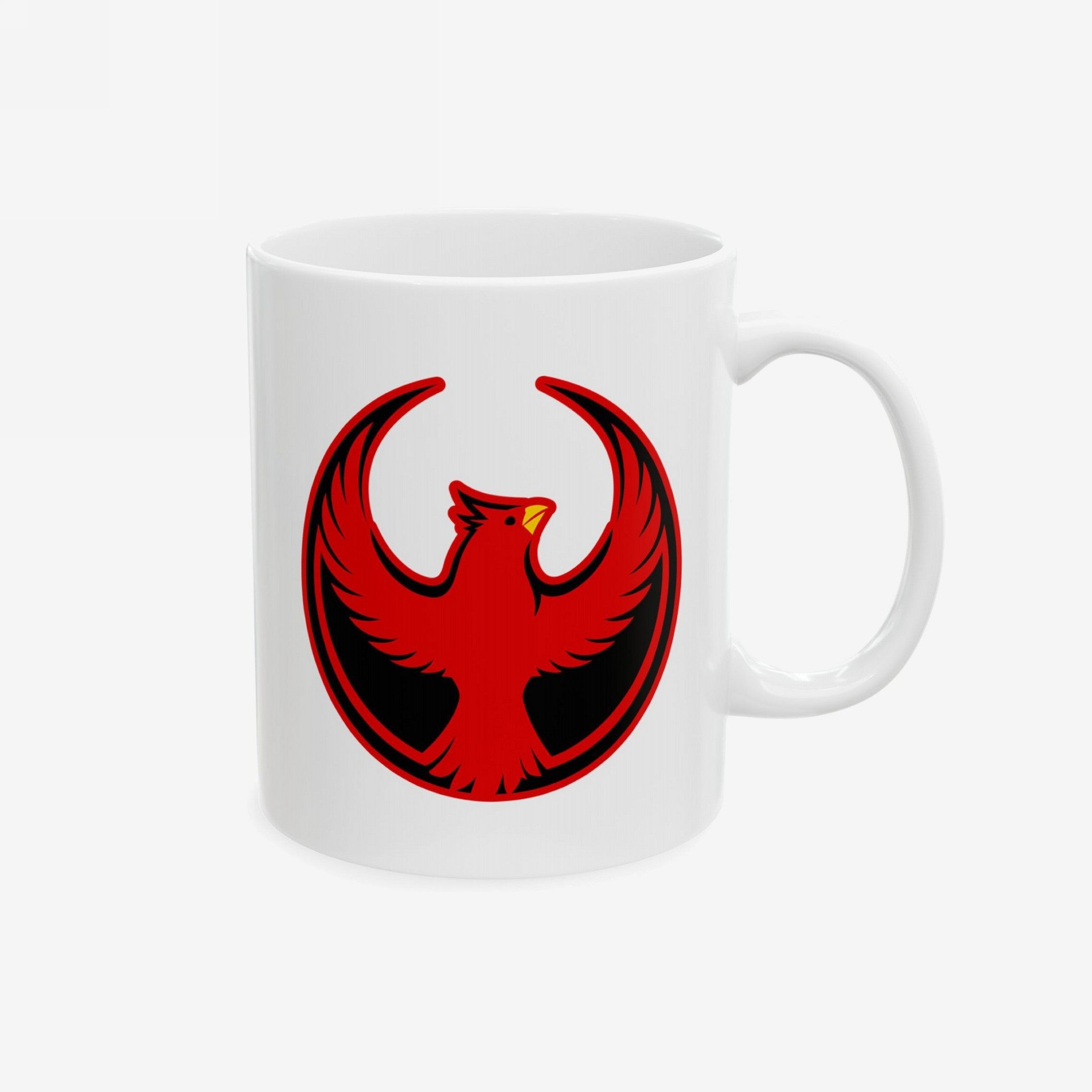 St. Louis Rebel Alliance Mug featuring a red bird emblem with outstretched wings, symbolizing resistance and equality. Perfect for activists, dishwasher and microwave safe, available in 11 oz. and 15 oz. sizes.