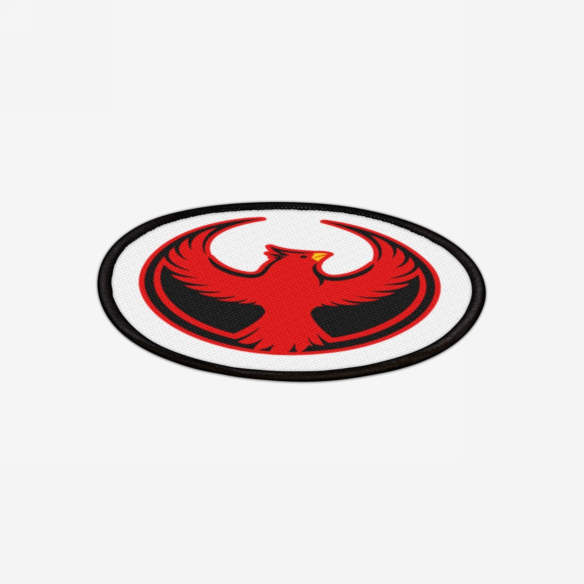 Northern Cardinal Rebel Alliance Patch features a bold red phoenix-like cardinal with upward-curving wings, symbolizing resistance. This 3” iron-on patch is perfect for jackets or bags, showcasing your stance.