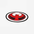 St. Louis Rebel Alliance Patch features a stylized red phoenix with outstretched wings, symbolizing resistance, on a round 3x3 inch patch with iron-on backing for easy application on various items.